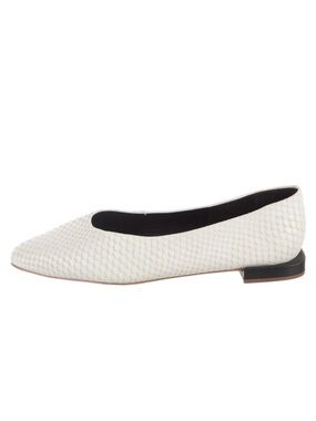SAKS FIFTY AVENUE Snake-Embossed Leather Ballet Flats, white